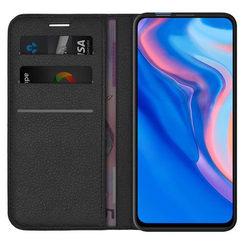 Leather Wallet Case & Card Holder Pouch for Huawei Y9 Prime (2019) - Black